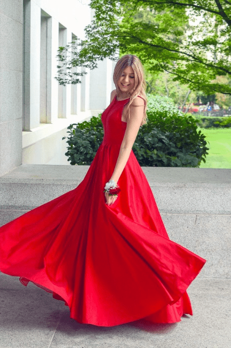 Red dress for evening wear